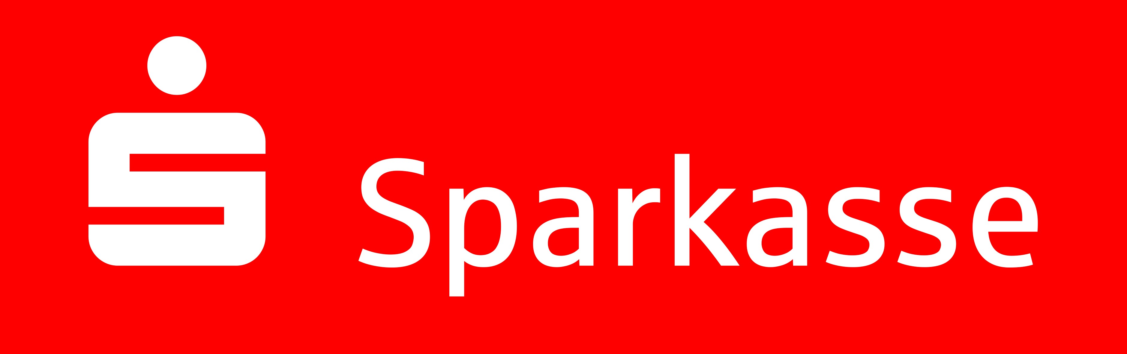 Weißer Schriftzug Sparkasse auf rotem Grund