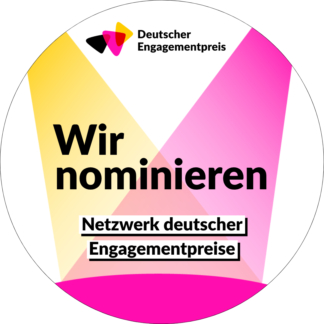 Kreis mit den Worten "Wir nominieren. Netzwerk deutscher Engagementpreise"