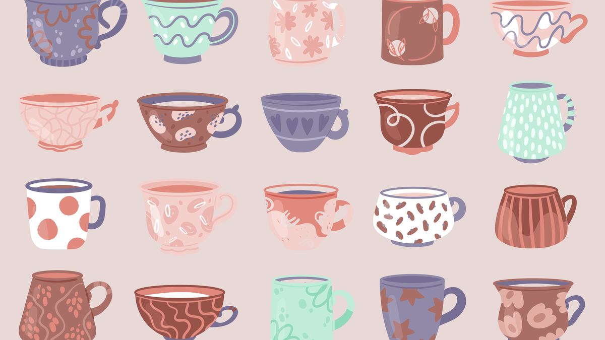 Tassen in verschiedenen Farben und Designs