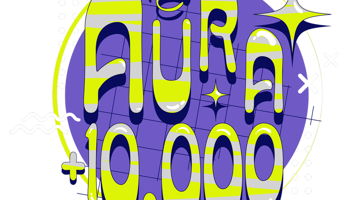 Logo Aura +10.00 Lila und neongelb